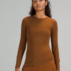 LULULEMON SZ 8 HOLD TIGHT LONG SLEEVE SHIRT COPPER BROWN RIBBED TOP